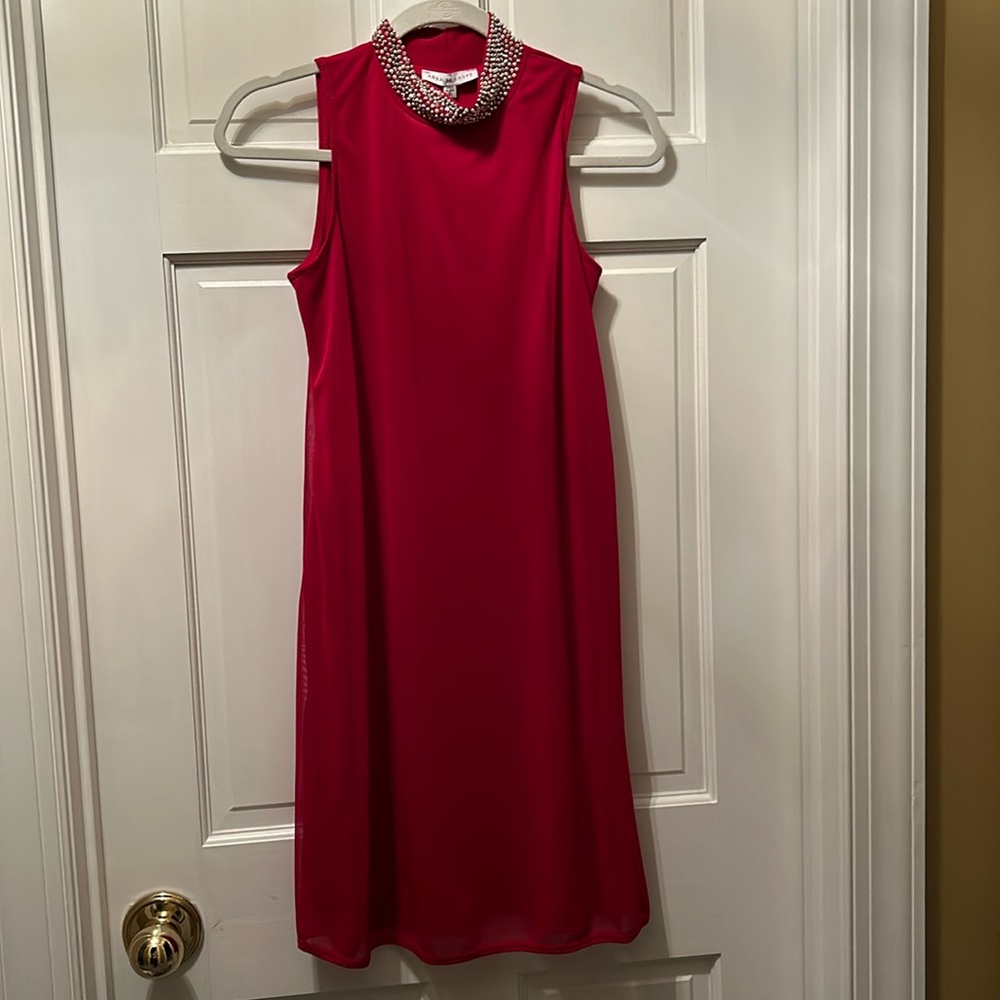 Annalee + Hope red dress with beaded collar